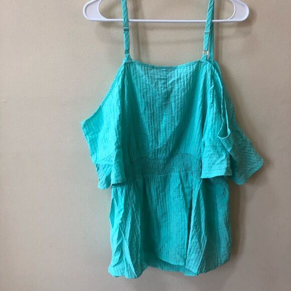 Lane Bryant Cold-Shoulder Smocked Waist Top - Picture 7 of 9